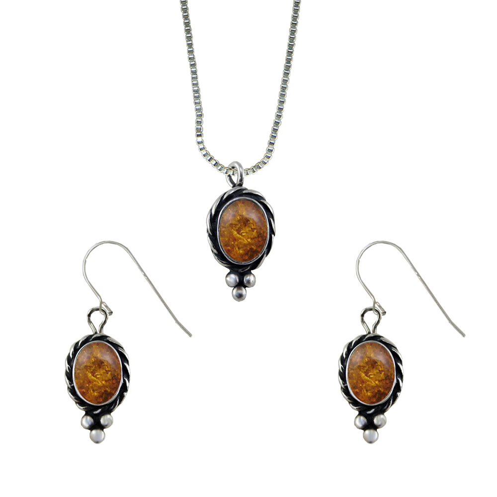 Sterling Silver Petite Necklace Earrings Set Amber